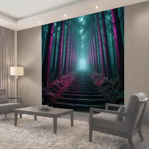 Фотообои Неоновый лес со ступенями