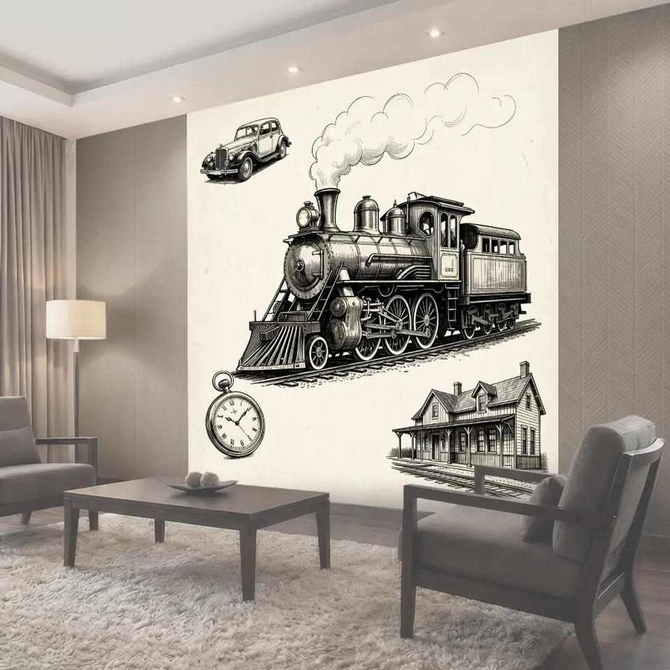 Фотообои Старинный паровоз и вокзал