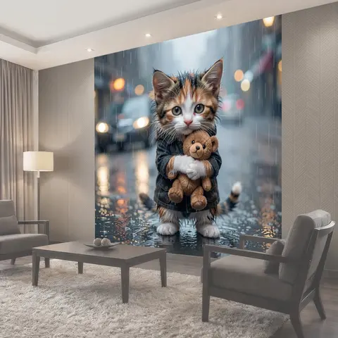 Фотообои Котенок с плюшевым медведем