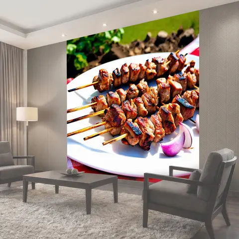 Фотообои На изображении аппетитные шашлыки из мяса