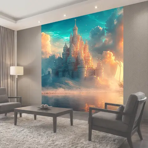 Фотообои Замок, море, корабль Замок из песка Картинка для детей
