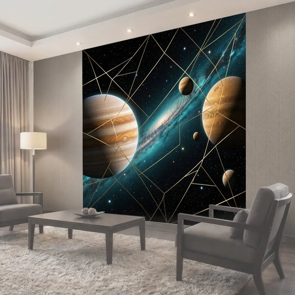Фотообои Космические планеты и звёздная туманность
