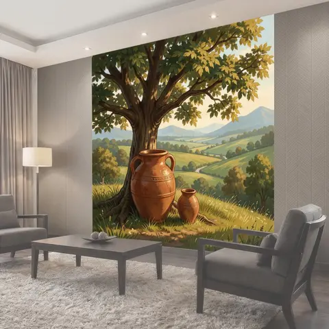 Фотообои Глиняные кувшины у дерева