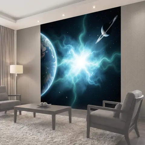 Фотообои Космос с Землей и Сатурном