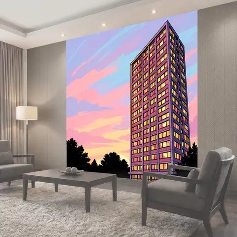 Фотообои Высотка на закатном небе