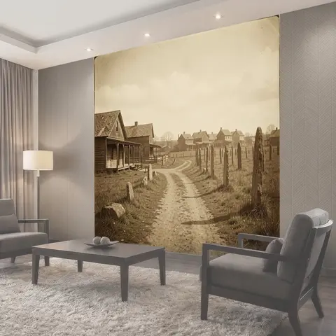 Фотообои Деревянные дома у кладбищенской тропы