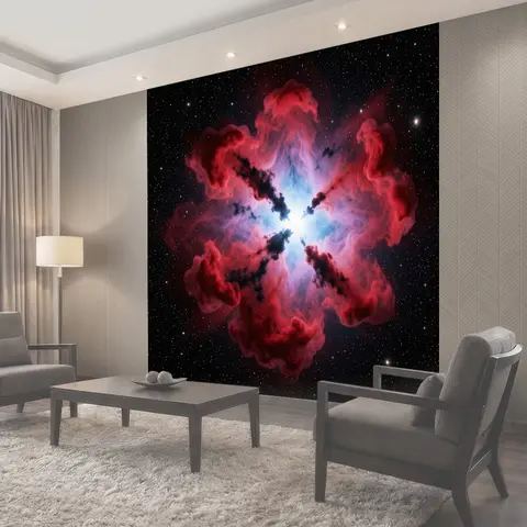 Фотообои Красная космическая туманность со звездами