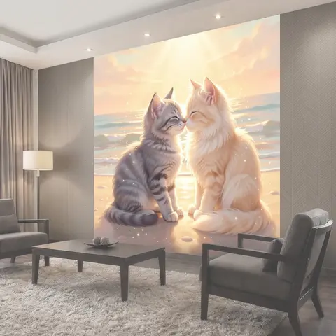 Фотообои Пара пушистых кошек у моря