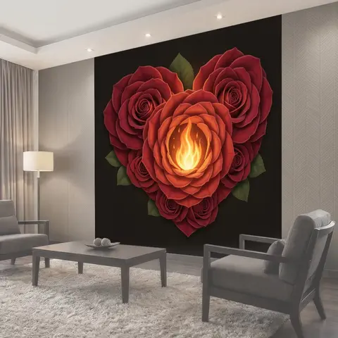 Фотообои Сердце из огненных роз