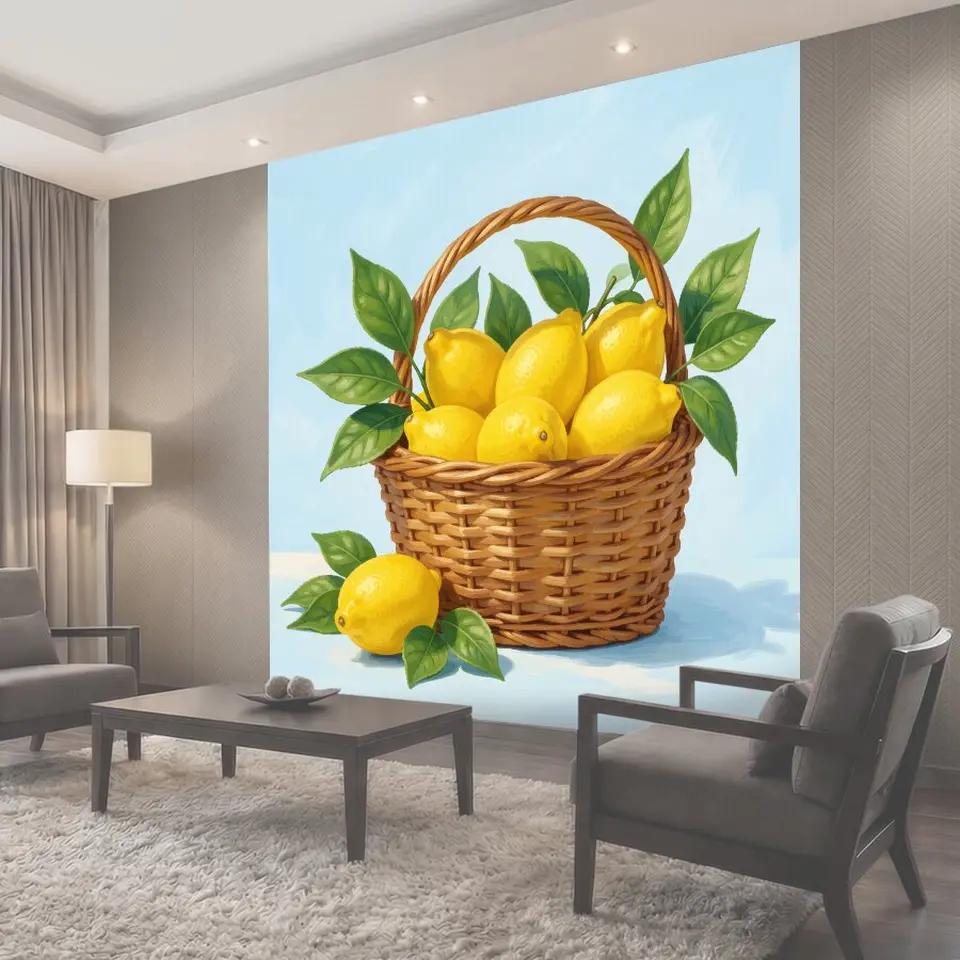 Фотообои Лимоны в плетеной корзине