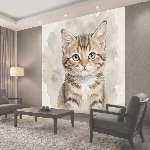 Фотообои Акварельный котенок с зелеными глазами