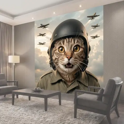 Фотообои Кошачий пилот среди облаков