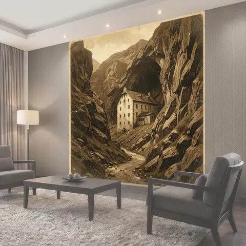 Фотообои Дом в горном ущелье