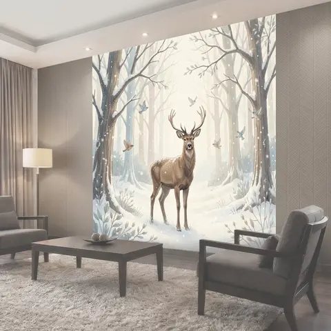 Фотообои Олень в зимнем лесу