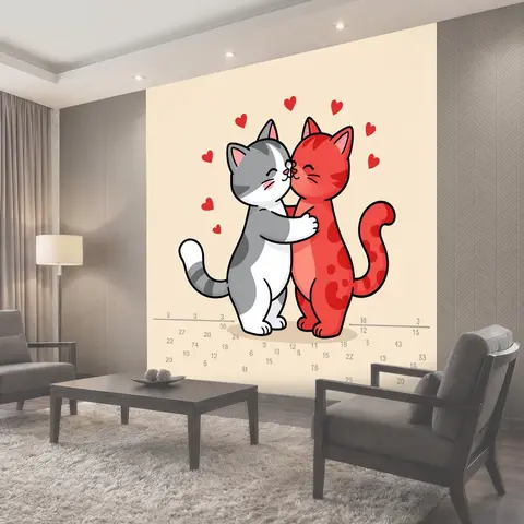 Фотообои Влюбленные котики с сердечками