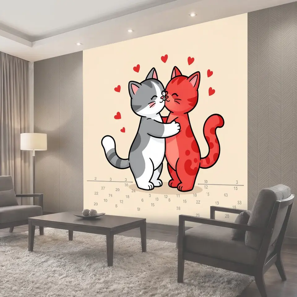 Фотообои Влюбленные котики с сердечками