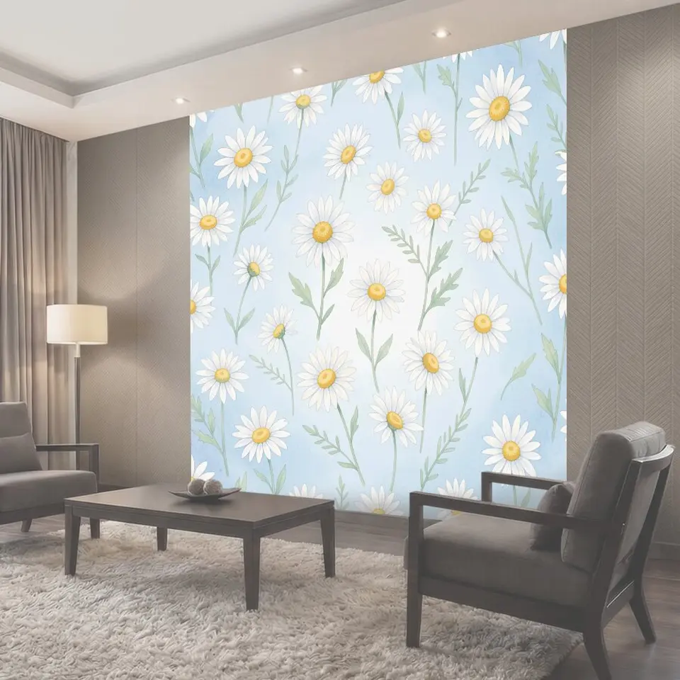Фотообои Ромашки на светло-голубом фоне
