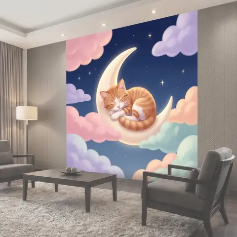 Фотообои Спящий кот на луне