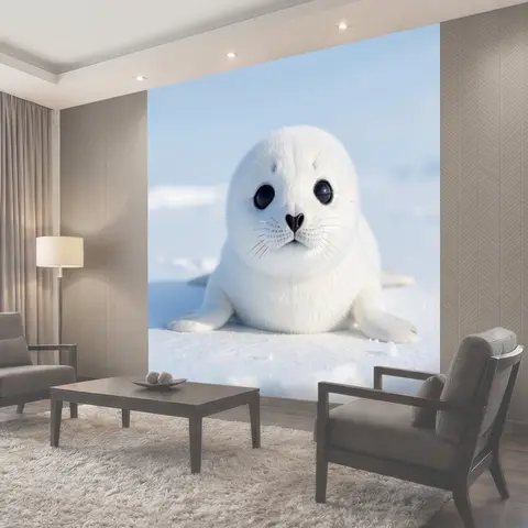 Фотообои Детеныш тюленя на снегу