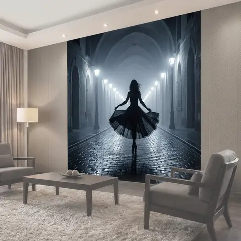 Фотообои Силуэт танцовщицы в готическом коридоре