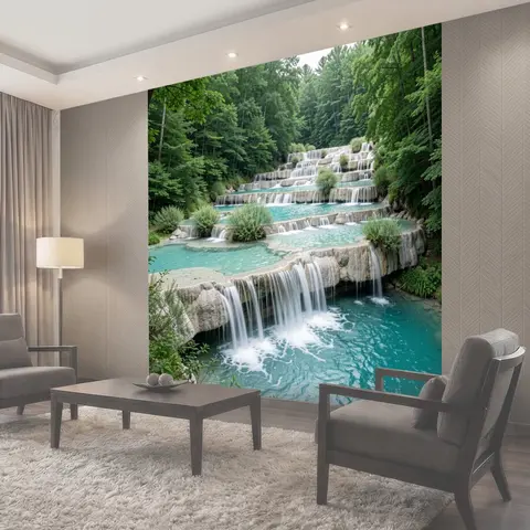 Фотообои Лесной каскадный водопад