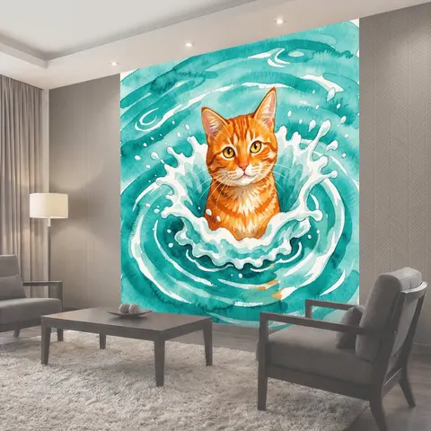 Фотообои Рыжий кот в водовороте