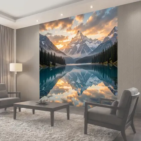 Фотообои Альпийские горы у зеркального озера