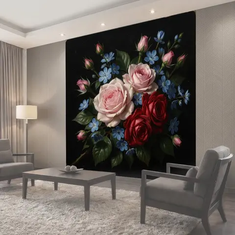 Фотообои Розы и синие цветы