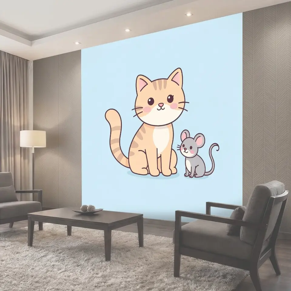 Фотообои Милые котята на голубом фоне