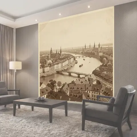 Фотообои Старинный город с рекой и мостами