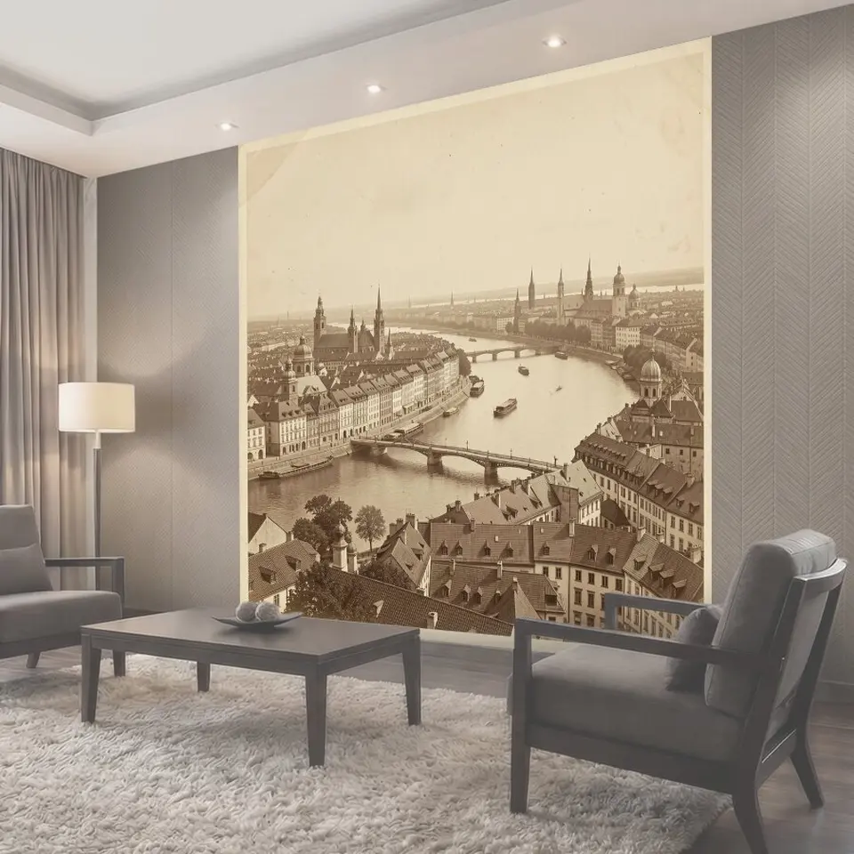 Фотообои Старинный город с рекой и мостами