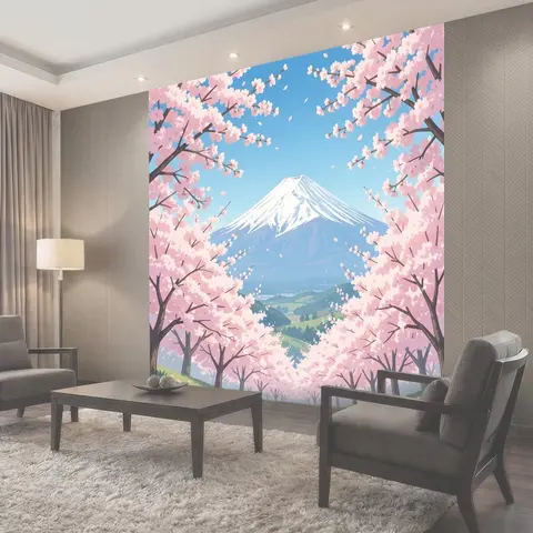 Фотообои Гора Фудзи среди цветущей сакуры