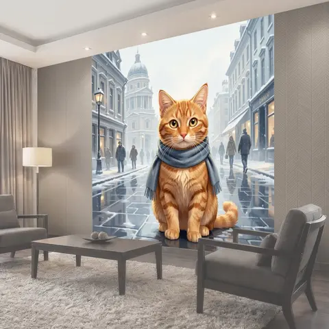 Фотообои Рыжий кот в шарфе