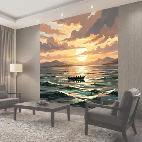 Фотообои Лодка на море на закате