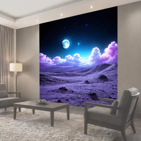 Фотообои Дивный лунный пейзаж с пастельными звездами и облаками