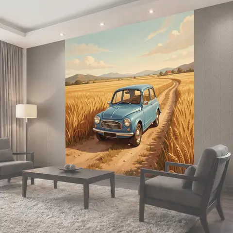 Фотообои Винтажный автомобиль на пшеничном поле