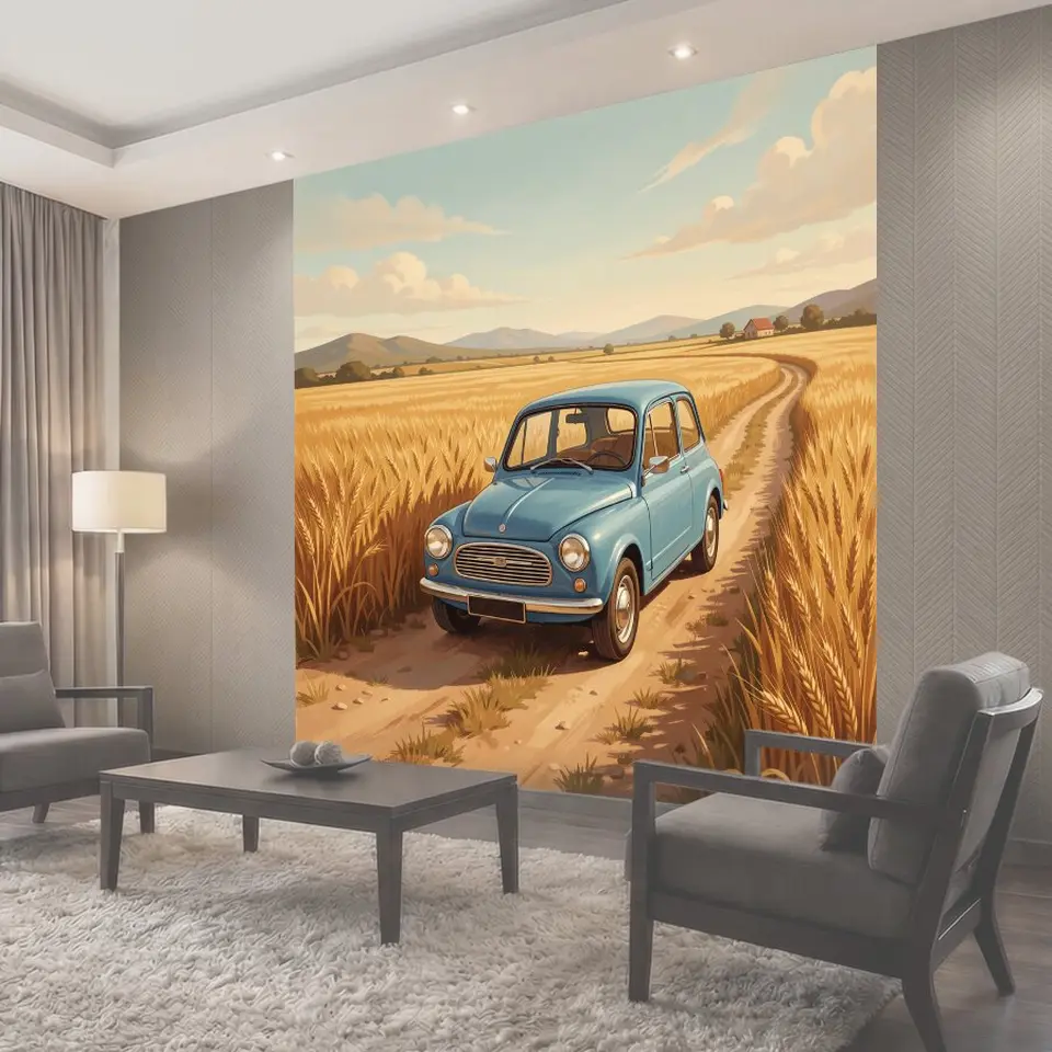 Фотообои Винтажный автомобиль на пшеничном поле
