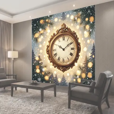 Фотообои Старинные часы и зимние огни