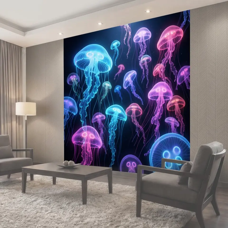 Фотообои Светящиеся медузы в глубине
