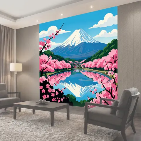 Фотообои Фудзи и цветущая сакура