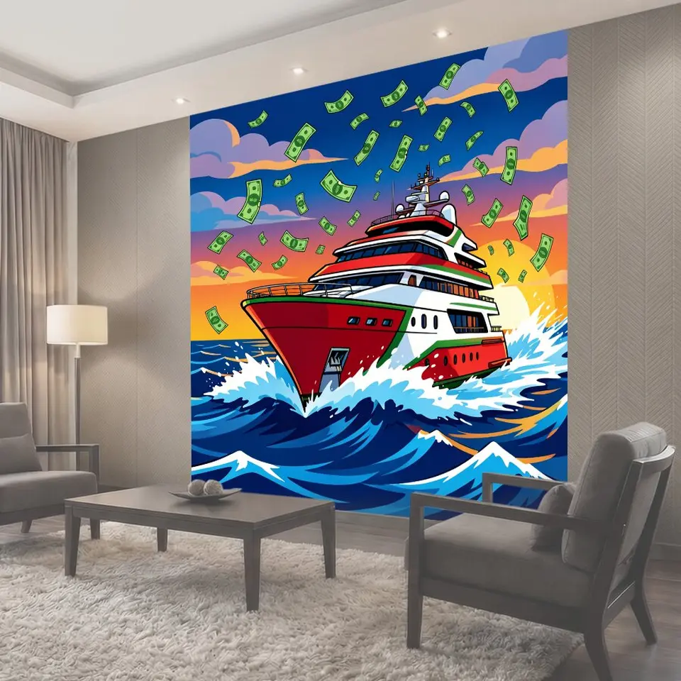 Фотообои Яхта в море с долларами