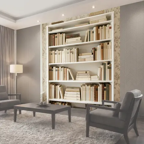 Фотообои Высокая белая книжная полка