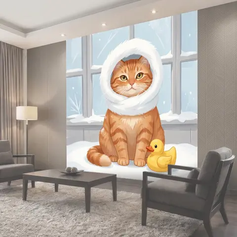 Фотообои Рыжий кот в белом капоре