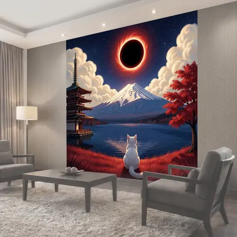 Фотообои Лунное затмение над Фудзи
