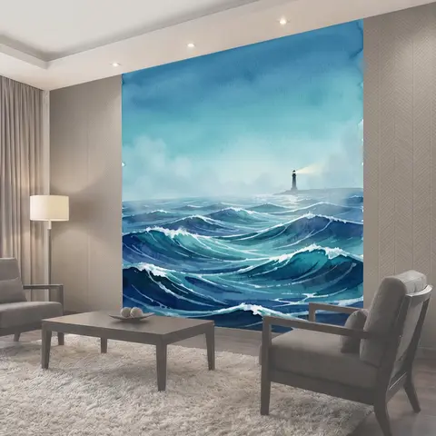 Фотообои Морской берег и маяк в тумане