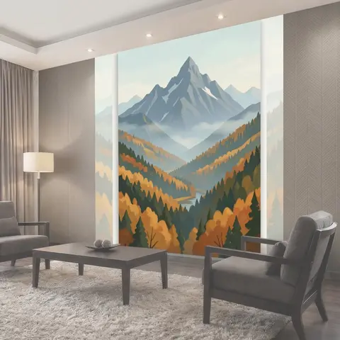 Фотообои Горная долина в осеннем тумане