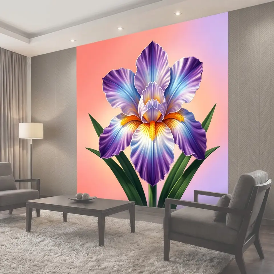 Фотообои Фиолетовый ирис на пастельном фоне