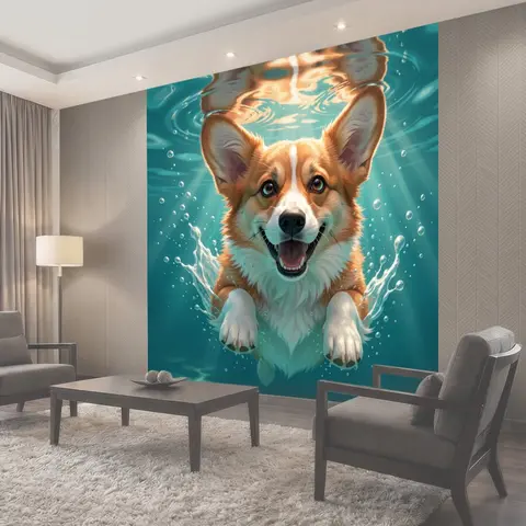 Фотообои Веселый корги под водой