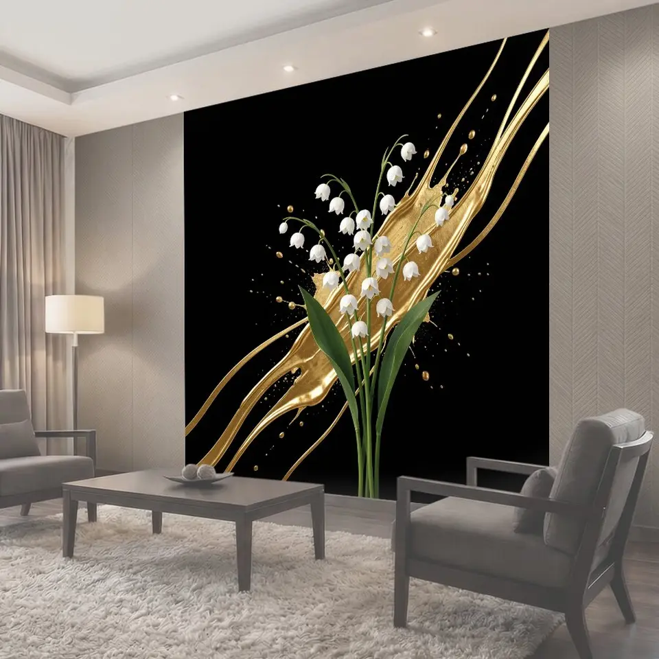 Фотообои Ландыши на золотом фоне