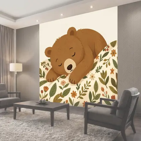 Фотообои Спящий медвежонок в цветах